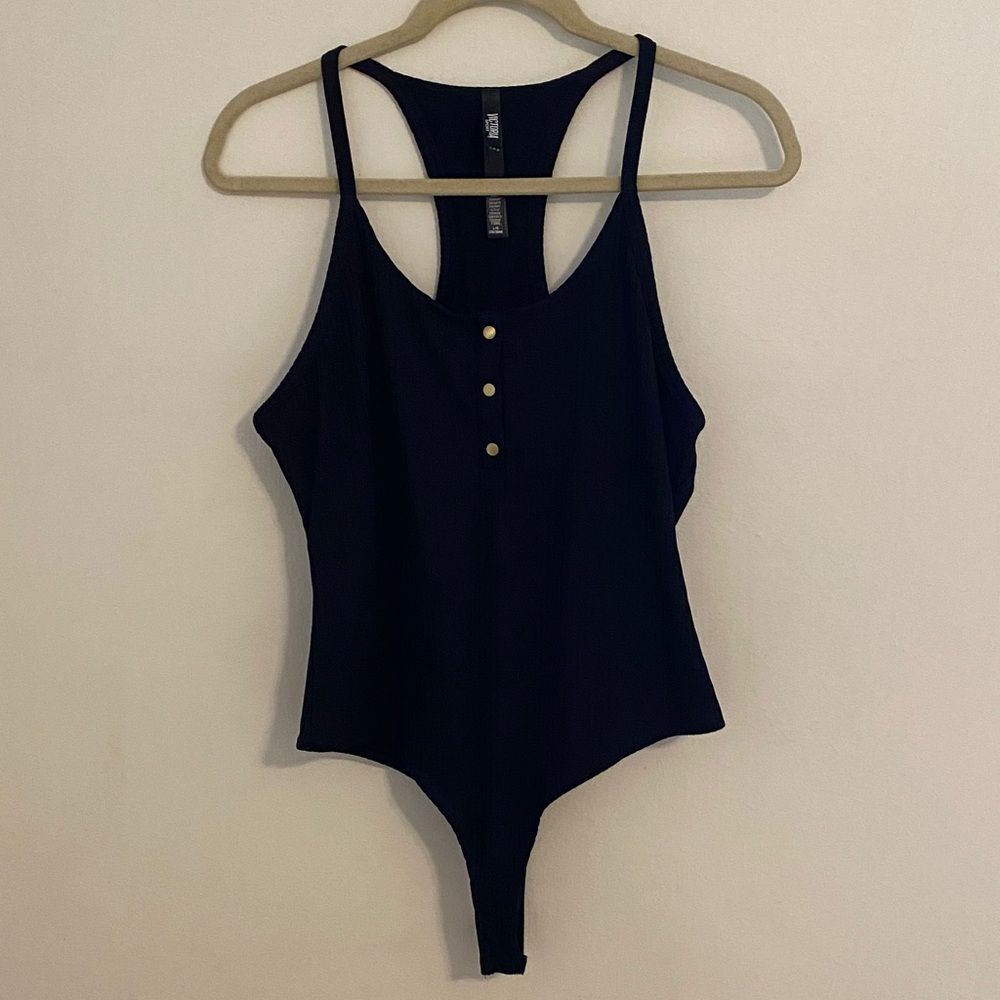 VS Victoria Sport Black Ribbed Thong Bodysuit Racerback Large